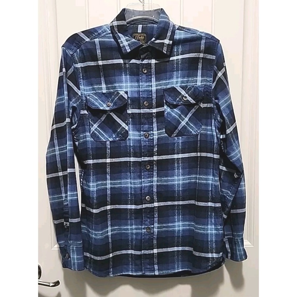 Jachs MFG Heritage Flannel Shirt Mens Medium Blue Plaid Button Down 100% Cotton